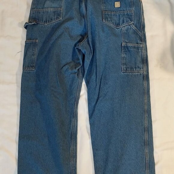 Berne Mens Original Dungaree Jeans 44x32 Blue Cotton Flannel-Lined Work Pants Du - Picture 2 of 7